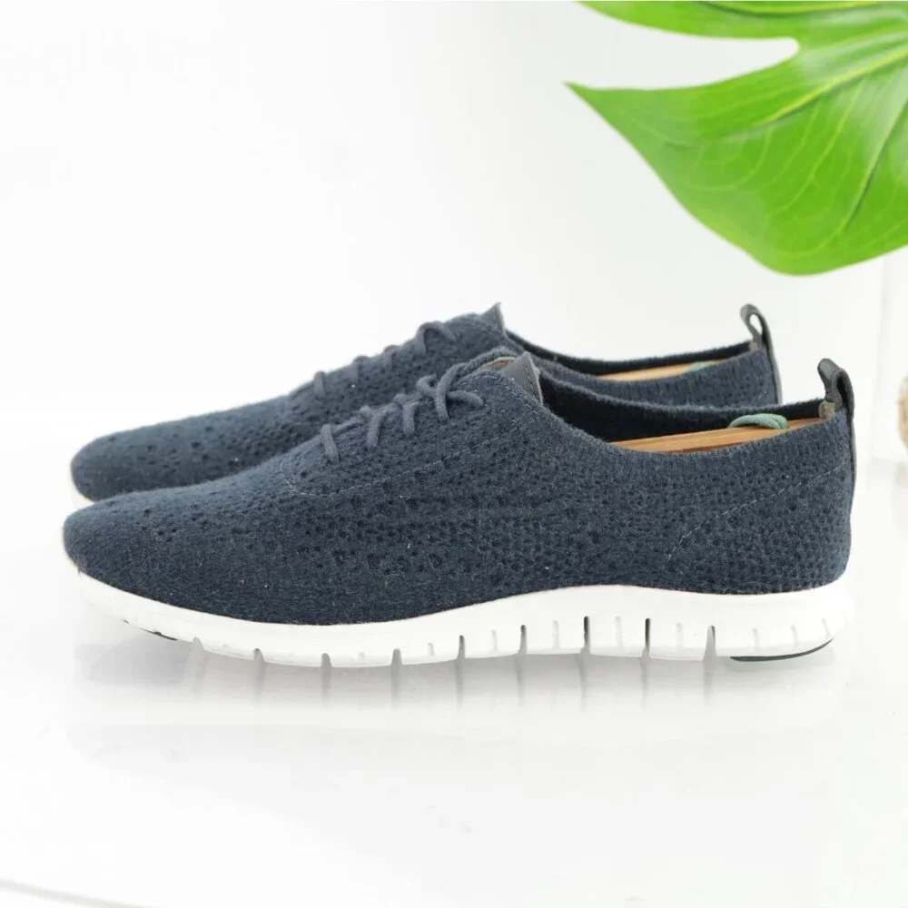 Cole Haan‎ Womens Zerogrand Oxford Sneakers Size 8 Navy Blue Knit Wingtip Shoes